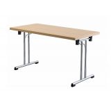 stapelbarer Klapptisch @classic | 138 x 69 cm | T-Fu� Gestell chrom | Platte Buche