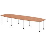 Konferenztisch PROFI mit Rundf��en | 400 x 130 cm | Nussbaum hell/Wei�