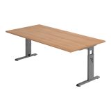 Schreibtisch OMEGA | Gestell graphit | 200 x 100 cm | Nussbaum hell