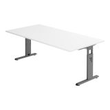 Schreibtisch OMEGA | Gestell graphit | 200 x 100 cm | Weiß classic