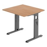 Schreibtisch OMEGA | Gestell graphit | 80 x 80 cm | Nussbaum hell