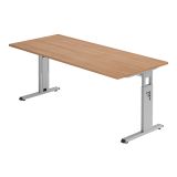 Schreibtisch OMEGA | Gestell silber | 180 x 80 cm | Nussbaum hell