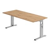 Schreibtisch OMEGA | Gestell silber | 180 x 80 cm | Eiche Rustikal