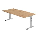 Schreibtisch OMEGA | Gestell silber | 200 x 100 cm | Eiche Rustikal