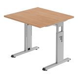 Schreibtisch OMEGA | Gestell silber | 80 x 80 cm | Nussbaum hell