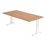 Schreibtisch OMEGA | Gestell wei� | 200 x 100 cm | Nussbaum hell 