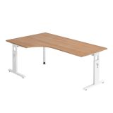 Schreibtisch OMEGA | Gestell weiß | 200 x 120 cm | Nussbaum hell