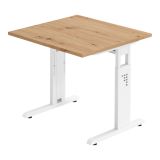 Schreibtisch OMEGA | Gestell weiß | 80 x 80 cm | Eiche Rustikal
