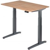 Steh-Sitz-Schreibtisch PREMIUM graphit | elektrisch höhenverstellbar | B120 x T80 cm | Nussbaum hell