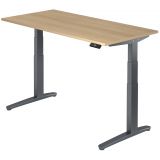 Steh-Sitz-Schreibtisch PREMIUM graphit | elektrisch h�henverstellbar | B160 x T80 cm | Eiche 