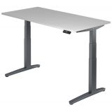 Steh-Sitz-Schreibtisch PREMIUM graphit | elektrisch höhenverstellbar | B160 x T80 cm | Lichtgrau