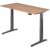 Steh-Sitz-Schreibtisch PREMIUM graphit | elektrisch höhenverstellbar | B160 x T80 cm | Nussbaum hell