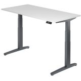 Steh-Sitz-Schreibtisch PREMIUM graphit | elektrisch höhenverstellbar | B160 x T80 cm | Weiß classic