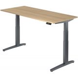 Steh-Sitz-Schreibtisch PREMIUM graphit | elektrisch höhenverstellbar | B180 x T80 cm | Eiche