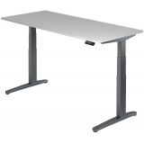Steh-Sitz-Schreibtisch PREMIUM graphit | elektrisch höhenverstellbar | B180 x T80 cm | Lichtgrau