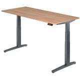 Steh-Sitz-Schreibtisch PREMIUM graphit | elektrisch höhenverstellbar | B180 x T80 cm | Nussbaum hell