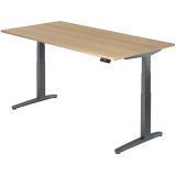Steh-Sitz-Schreibtisch PREMIUM graphit | elektrisch höhenverstellbar | B200 x T100 cm | Eiche