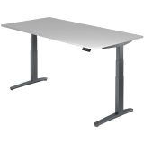 Steh-Sitz-Schreibtisch PREMIUM graphit | elektrisch höhenverstellbar | B200 x T100 cm | Lichtgrau