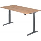 Steh-Sitz-Schreibtisch PREMIUM graphit | elektrisch höhenverstellbar | B200 x T100 cm | Nussbaum hel