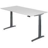 Steh-Sitz-Schreibtisch PREMIUM graphit | elektrisch höhenverstellbar | B200 x T100 cm | Weiß classic