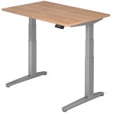 Steh-Sitz-Schreibtisch PREMIUM silver | elektrisch höhenverstellbar | B120 x T80 cm | Nussbaum hell