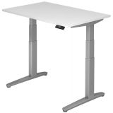 Steh-Sitz-Schreibtisch PREMIUM silver | elektrisch höhenverstellbar | B120 x T80 cm | Weiß classic
