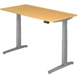 Steh-Sitz-Schreibtisch PREMIUM silver | elektrisch höhenverstellbar | B160 x T80 cm | Buche