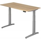 Steh-Sitz-Schreibtisch PREMIUM silver | elektrisch höhenverstellbar | B160 x T80 cm | Eiche