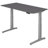 Steh-Sitz-Schreibtisch PREMIUM silver | elektrisch höhenverstellbar | B160 x T80 cm | Graphit