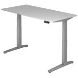 Steh-Sitz-Schreibtisch PREMIUM silver | elektrisch höhenverstellbar | B160 x T80 cm | Lichtgrau