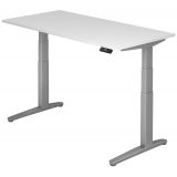 Steh-Sitz-Schreibtisch PREMIUM silver | elektrisch höhenverstellbar | B160 x T80 cm | Weiß classic