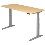 Steh-Sitz-Schreibtisch PREMIUM silver | elektrisch höhenverstellbar | B180 x T80 cm | Ahorn