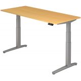 Steh-Sitz-Schreibtisch PREMIUM silver | elektrisch höhenverstellbar | B180 x T80 cm | Buche
