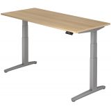 Steh-Sitz-Schreibtisch PREMIUM silver | elektrisch höhenverstellbar | B180 x T80 cm | Eiche