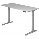 Steh-Sitz-Schreibtisch PREMIUM silver | elektrisch h�henverstellbar | B180 x T80 cm | Lichtgrau 
