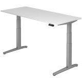 Steh-Sitz-Schreibtisch PREMIUM silver | elektrisch höhenverstellbar | B180 x T80 cm | Weiß classic
