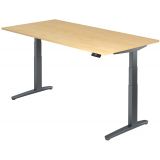 Steh-Sitz-Schreibtisch PREMIUM silver | elektrisch höhenverstellbar | B200 x T100 cm | Ahorn