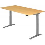 Steh-Sitz-Schreibtisch PREMIUM silver | elektrisch höhenverstellbar | B200 x T100 cm | Buche