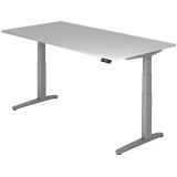 Steh-Sitz-Schreibtisch PREMIUM silver | elektrisch höhenverstellbar | B200 x T100 cm | Lichtgrau