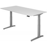 Steh-Sitz-Schreibtisch PREMIUM silver | elektrisch höhenverstellbar | B200 x T100 cm | Weiß classic