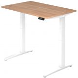 Steh-Sitz-Schreibtisch PREMIUM white | elektrisch höhenverstellbar | B120 x T80 cm | Nussbaum hell