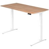 Steh-Sitz-Schreibtisch PREMIUM white | elektrisch höhenverstellbar | B160 x T80 cm | Nussbaum hell