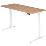 Steh-Sitz-Schreibtisch PREMIUM white | elektrisch höhenverstellbar | B180 x T80 cm | Nussbaum hell