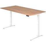 Steh-Sitz-Schreibtisch PREMIUM white | elektrisch höhenverstellbar | B200 x T100 cm | Nussbaum hell