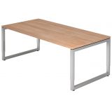 Schreibtisch RESTART | Gestell silber | 200 x 100 cm | Nussbaum hell