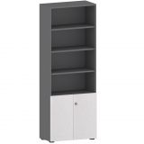 Schrankregal 6 OH COMFORT mit 2 OH Türen | Korpus Graphit | Front Silber