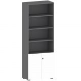 Schrankregal 6 OH COMFORT mit 2 OH Türen | Korpus Graphit | Front Weiß classic