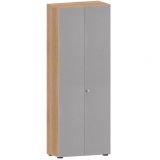 Flügeltürenschrank 6 OH COMFORT | 80 cm breit | Korpus Nussbaum hell | Front Silber