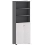 Schrankregal 6 OH COMFORT mit 3 OH Türen | Korpus Graphit | Front Silber
