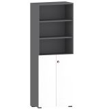 Schrankregal 6 OH COMFORT mit 3 OH Türen | Korpus Graphit | Front Weiß classic
